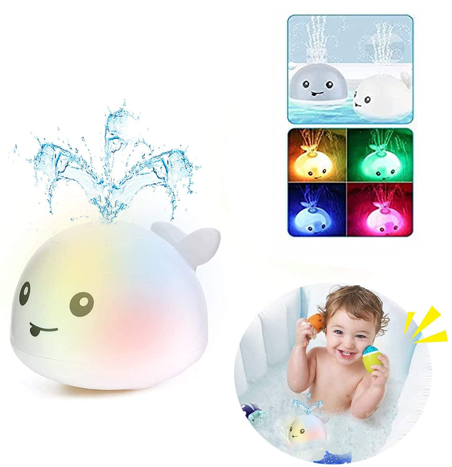 PATPAT Baby Bath Toys, Whale Spray Toy Whale Induction Spray Water Toy with LED Light Up Sprinkler Toy for Kids Toddler Infant 0-6 Months,1,2,3,5 Years Bathtime Gift - White PATPAT Baby Bath Toys, Whale Spray Toy Whale Induction Spray Water Toy with LED Light Up Sprinkler Toy for Kids Toddler Infant 0-6 Months,1,2,3,5 Years Bathtime Gift - White